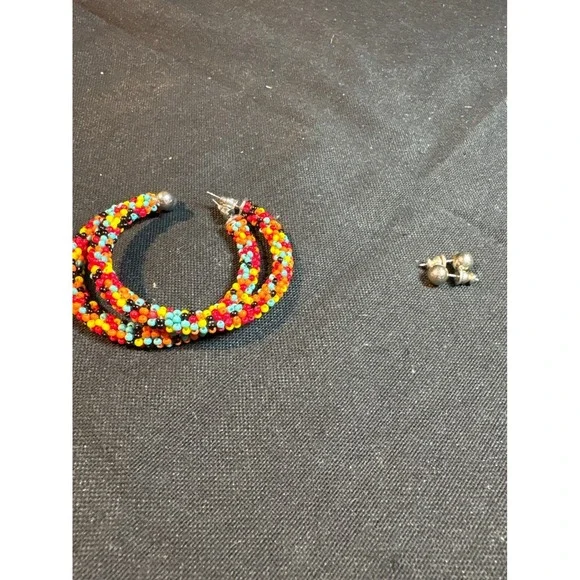 Multicolor Beaded Bracelet Hoop Earrings Pearl Studs‎ Gemstone Earrings Set - Picture 4 of 4